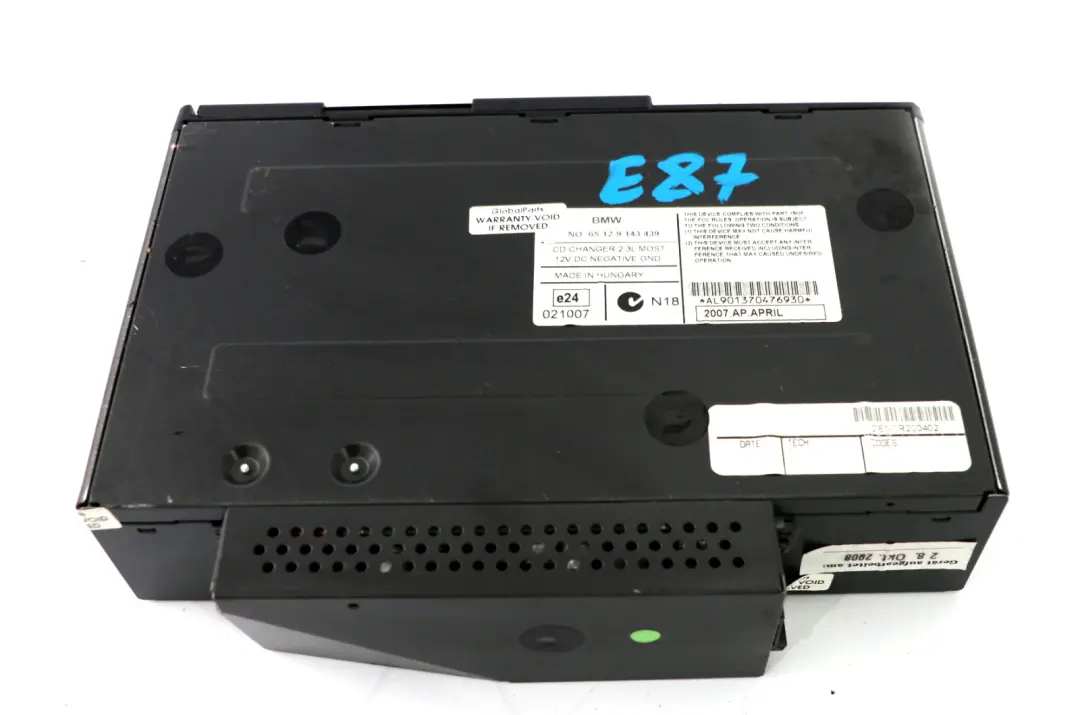 6-disc CD Changer without Magazine to BMW E81 E87 E90 E91 E92 with Part number 9143439 BMW E81 E87 E90 E91 E92 6-disc CD Changer without Magazine - SKU 9143439 - Part number 9143439