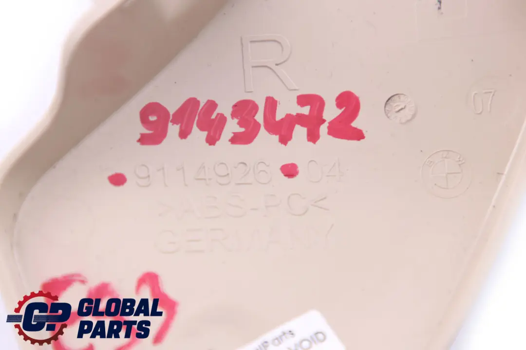 Vordersitz rechts Abdeckung Innenverkleidung Cremebeige 9114926 für BMW E93 mit Teilenummer 9143472 BMW E93 Vordersitz rechts Abdeckung Innenverkleidung Cremebeige 9114926 - SKU 9143472 - Teilenummer 9143472