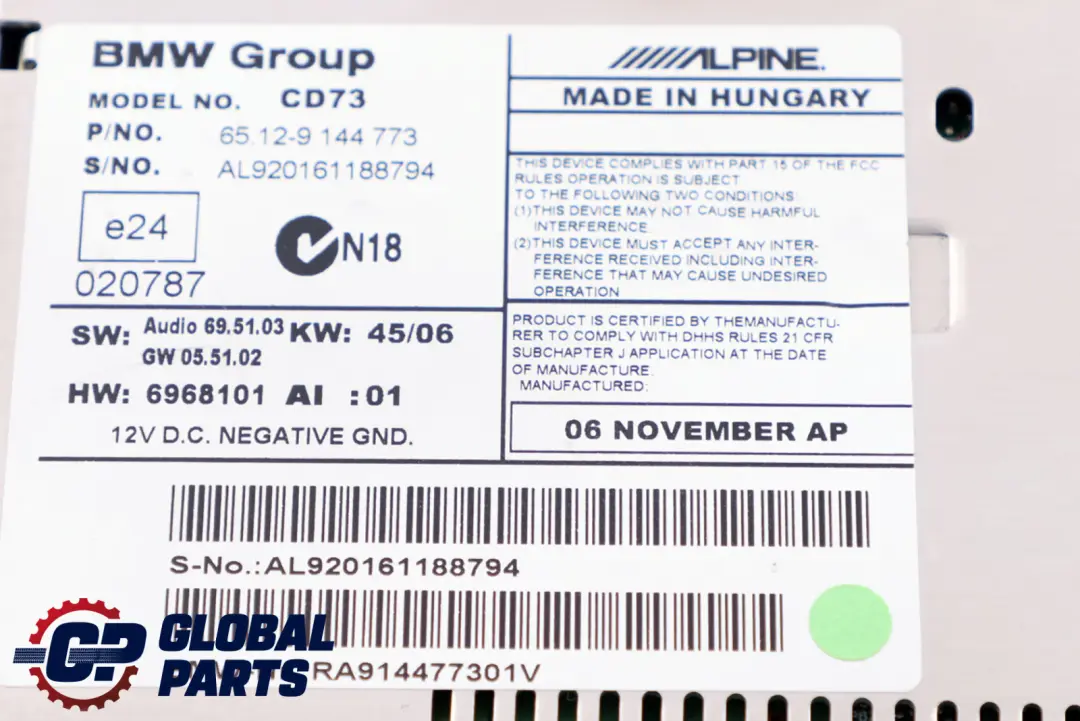 BMW E87 LCI E90 E91 E92 Radio CD Radioodtwarzacz - SKU 9144773 - Numer Części 9144773