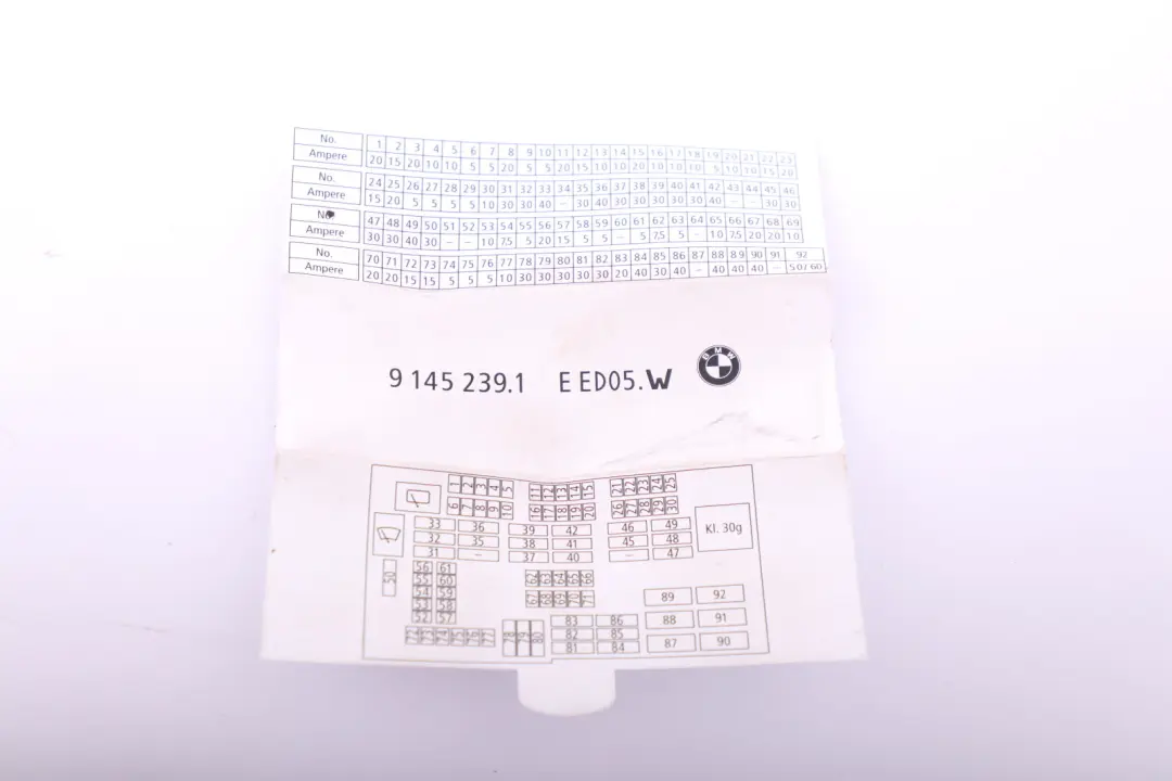 BMW E81 E82 E87 E88 E90 E92 E93 M3 Mapa Karta Bezpieczników - SKU 9145239 - Numer Części 9145239