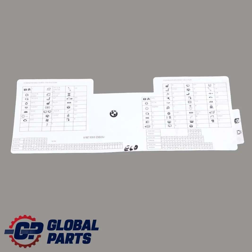 BMW 5 Series E60 Map Fuse Box Grouping Diagram 6987939 - SKU 9146587 - Part number 9146587