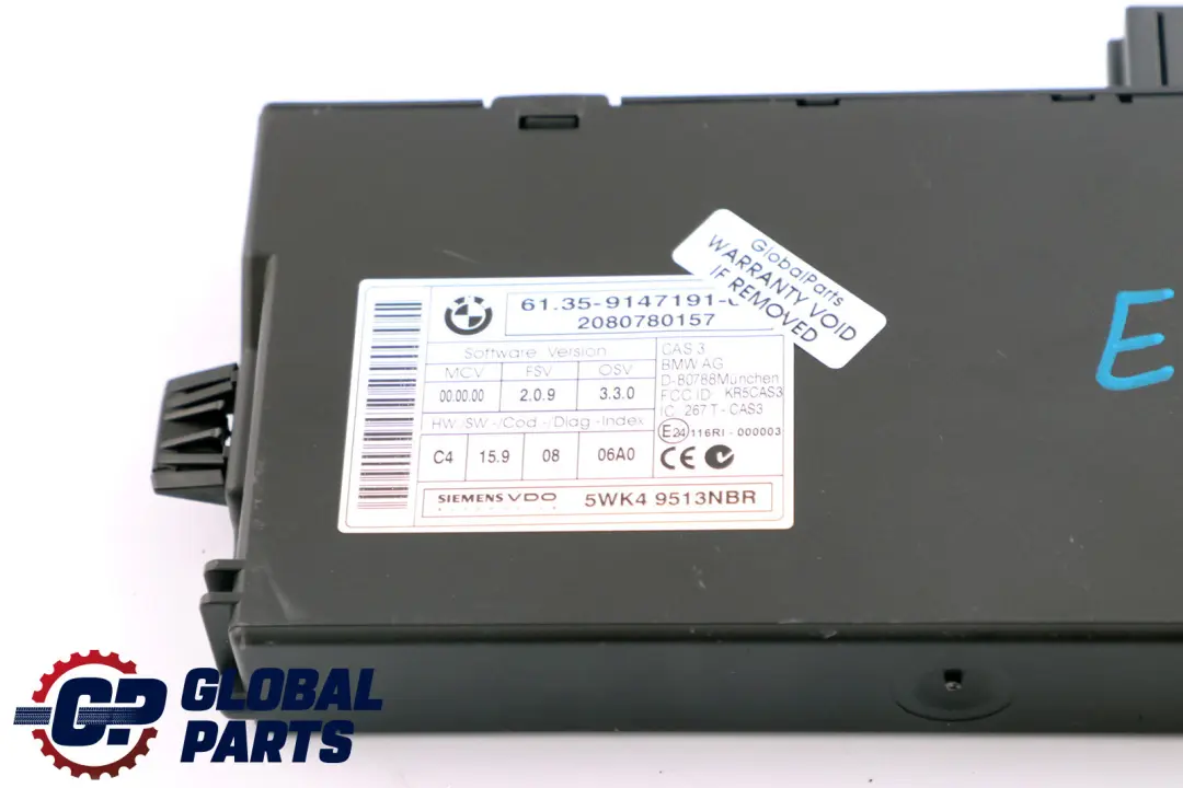 CAS3 ECU Centralina Modulo Cas 3 per BMW E60 E81 E87 E90 E91 E92 con numero di parte 9147191 BMW E60 E81 E87 E90 E91 E92 CAS3 ECU Centralina Modulo Cas 3 - SKU 9147191 - Numero di parte 9147191