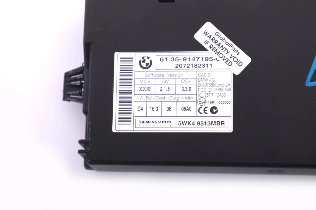 BMW E60 E81 E87 E90 E91 CAS 3 Control Unit ECU Key Reading Module CAS3 - SKU 9147195 - Part number 9147195