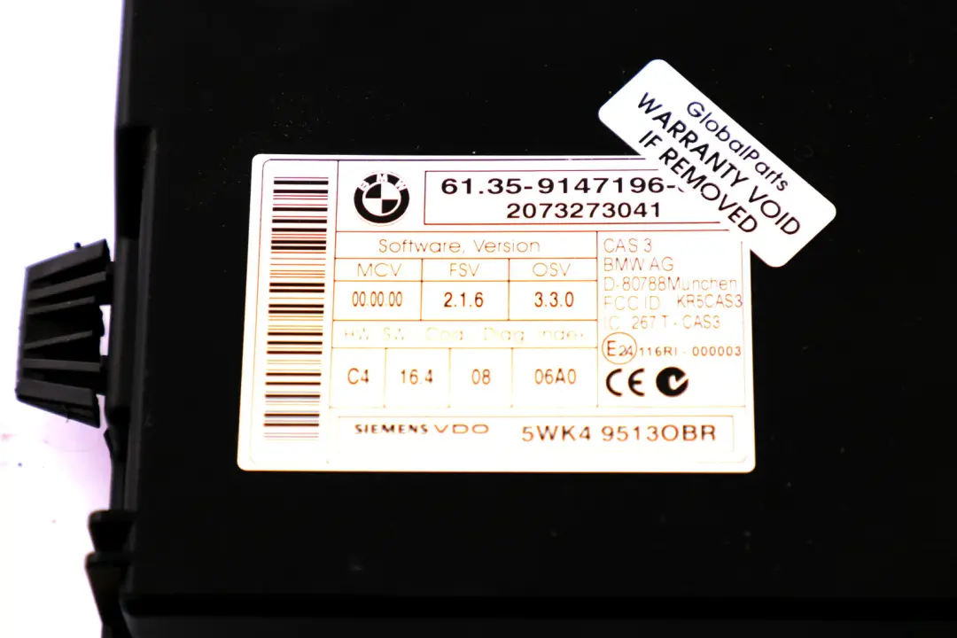 BMW E81 E82 E87 E90 E91 E92 ECU Key Reading Module Control Unit CAS 3 - SKU 9147196 - Part number 9147196