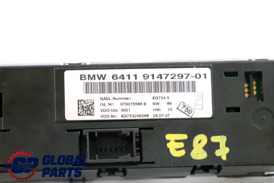 Pannello Unità Controllo Aria Condizionata per BMW E81 E87N E90 LCI E91 E92 con numero di parte 9147297 BMW E81 E87N E90 LCI E91 E92 Pannello Unità Controllo Aria Condizionata - SKU 9147297 - Numero di parte 9147297