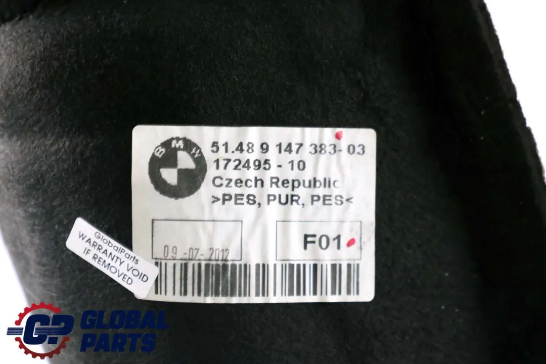 BMW 5 7 Series F01 F07 GT Sound Insulation Insulating Tunnel Rear - SKU 9147383 - Part number 9147383