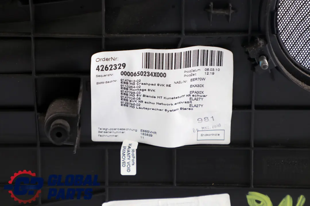 BMW 1 Series E88 Rear Right O/S Trim Panel Door Card Cloth Fabric Anthracite - SKU 9147706 - Part number 9147706