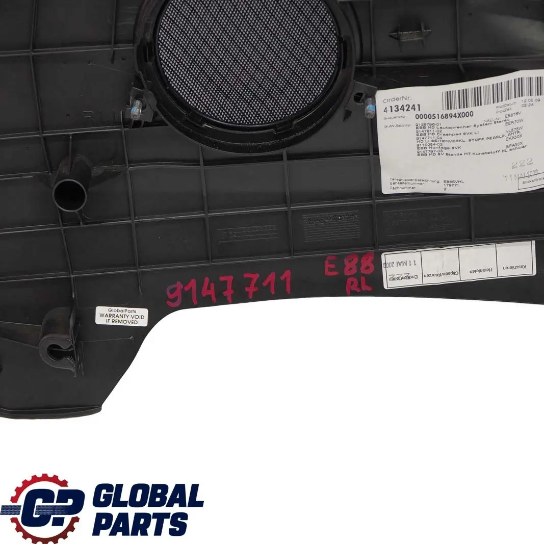 Left N/S Lateral Trim Panel Cloth Pearlpoint Anthracite to BMW 1 E88 Cabrio Rear with Part number 9147711 BMW 1 E88 Cabrio Rear Left N/S Lateral Trim Panel Cloth Pearlpoint Anthracite - SKU 9147711 - Part number 9147711