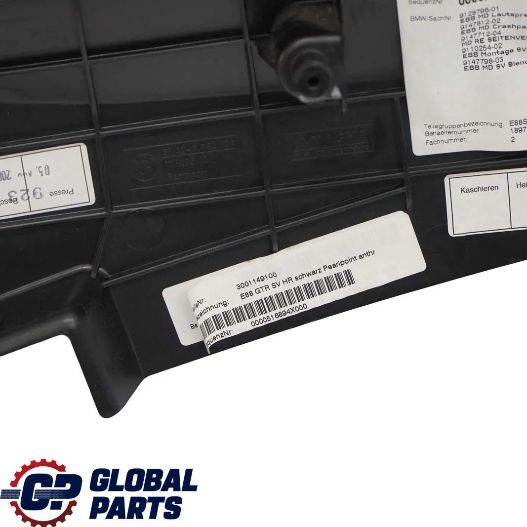 Carenage Lateral Arriere Droite Tissu Pearlpoint Anthracite pour BMW 1 E88 Cabriolet à propos du numéro de pièce 9147712 BMW 1 E88 Cabriolet Carenage Lateral Arriere Droite Tissu Pearlpoint Anthracite - SKU 9147712 - Numéro de pièce 9147712
