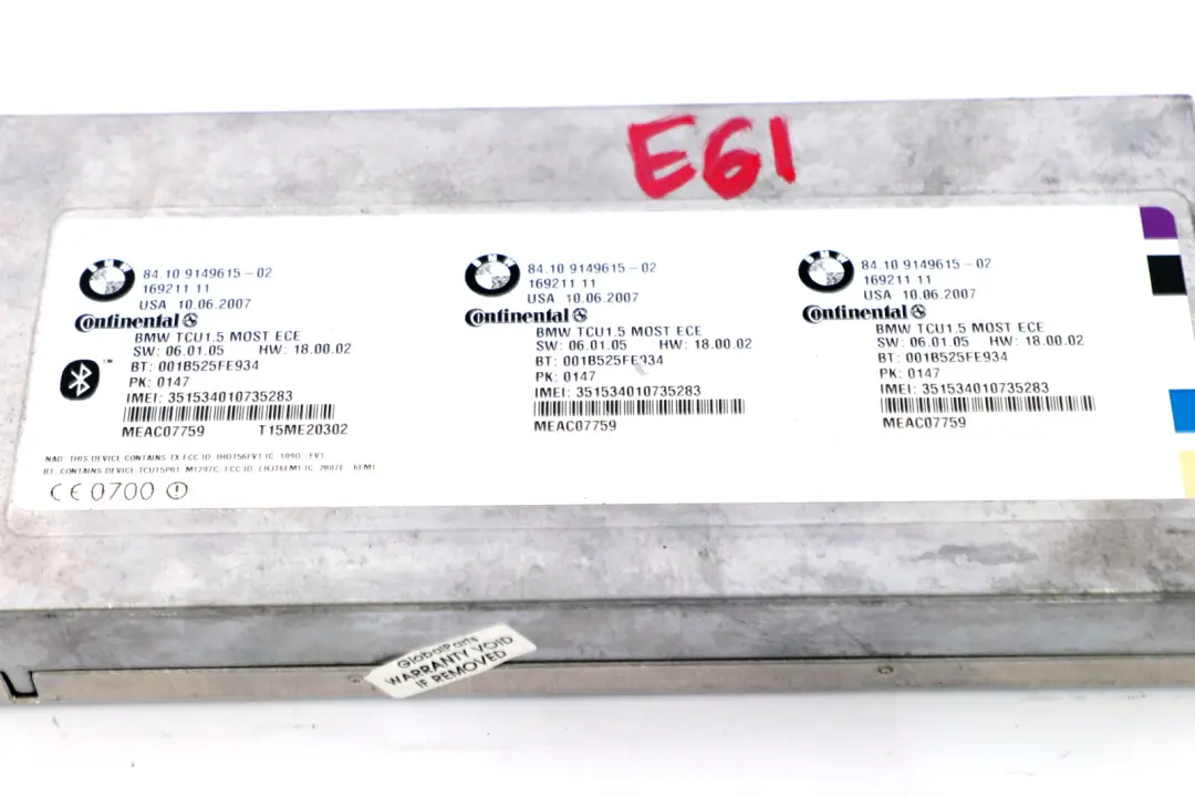 Centralina Telemetica Modulo Centralina Bluetooth per BMW E61 E65 E70 con numero di parte 9149615 BMW E61 E65 E70 Centralina Telemetica Modulo Centralina Bluetooth - SKU 9149615 - Numero di parte 9149615