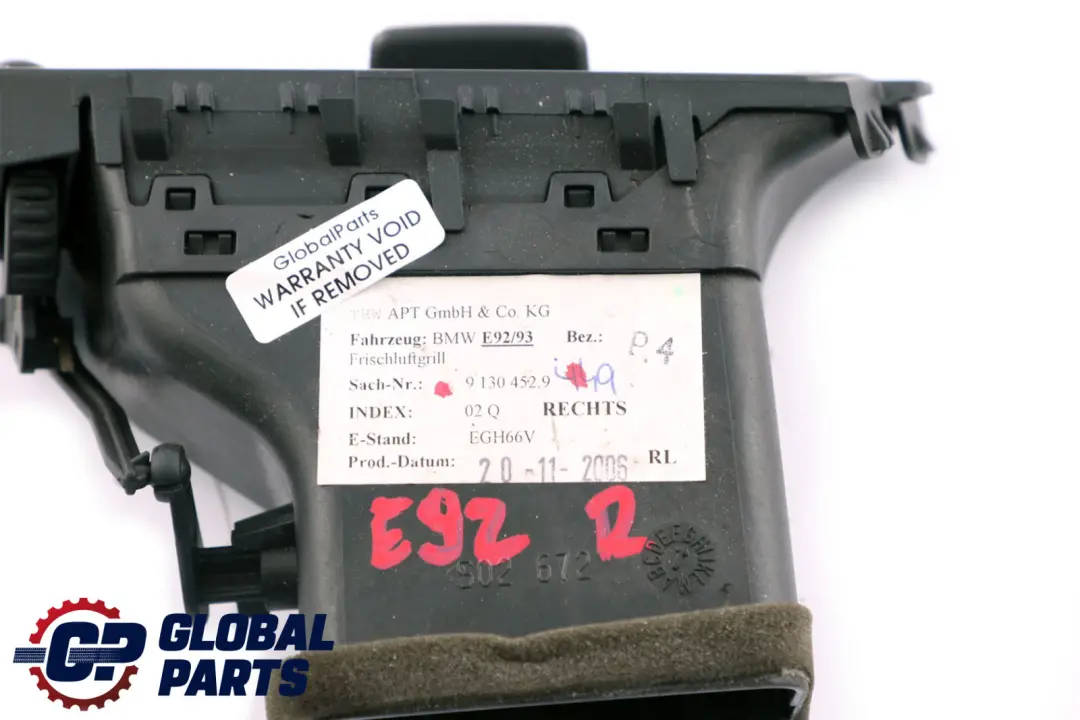 E93N LCI Rejilla de Aire Fresco Derecha para BMW Serie 3 E92 E92N E93 con número de pieza 9151172 BMW Serie 3 E92 E92N E93 E93N LCI Rejilla de Aire Fresco Derecha - SKU 9151172 - Número de pieza 9151172