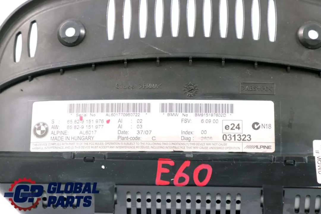 Monitor Di Navigazione Di Bordo Schermo 6,5" per BMW E60 E63 E64 con numero di parte 9151976 BMW E60 E63 E64 Monitor Di Navigazione Di Bordo Schermo 6,5" - SKU 9151976 - Numero di parte 9151976