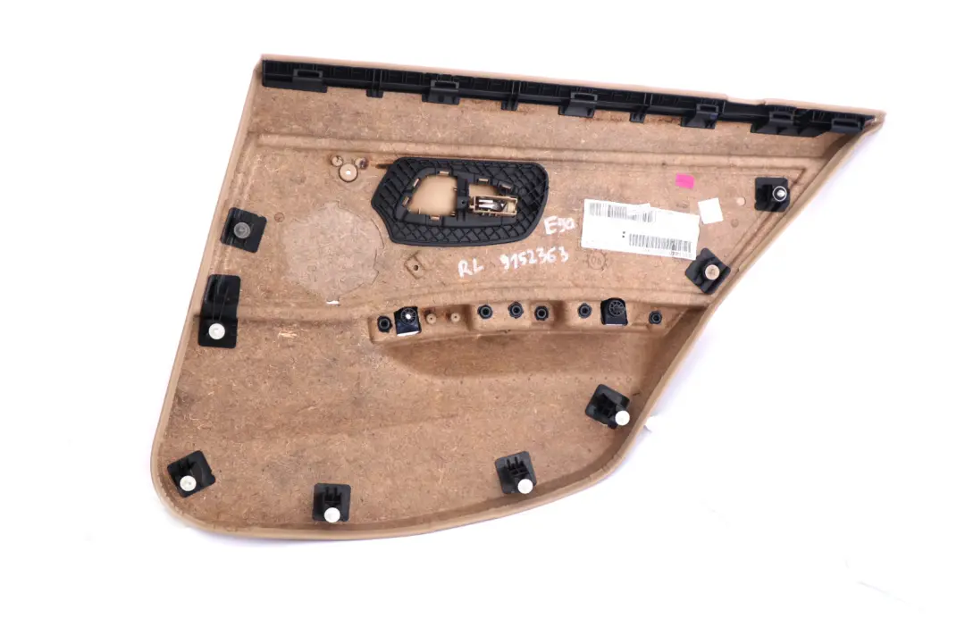 Left N/S Beige Door Card Lining Cloth Trim Panel to BMW 3 Series E90 Rear with Part number 9152363 BMW 3 Series E90 Rear Left N/S Beige Door Card Lining Cloth Trim Panel - SKU 9152363 - Part number 9152363