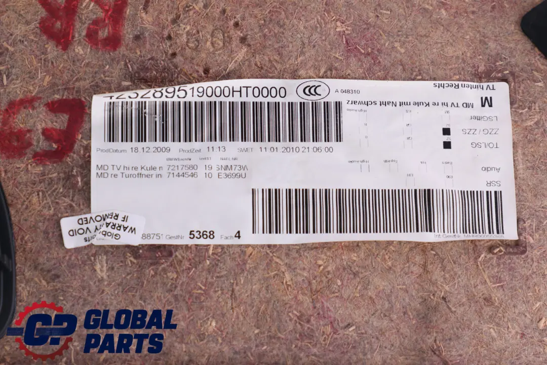 BMW E90 Forro De La tarjeta De puerta De cuero negro del panel trasero derecho S - SKU 9152382 - Número de pieza 7217580