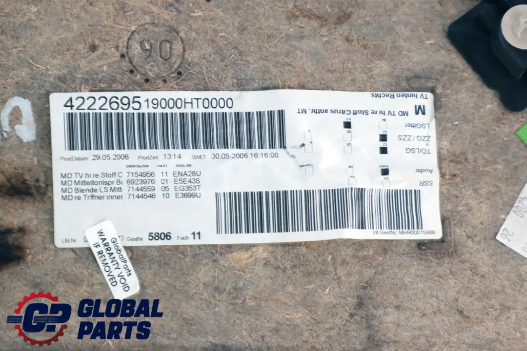 Right O/S Door Card Cloth Citrus Anthracite Trim Panel to BMW 3 Series E91 Rear with Part number 9152408 BMW 3 Series E91 Rear Right O/S Door Card Cloth Citrus Anthracite Trim Panel - SKU 9152408 - Part number 9152408