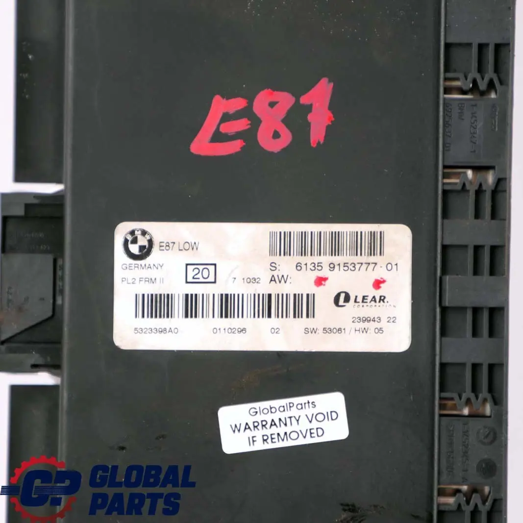 BMW 1 Series E87 Light Control Footwell Module ECU LCM LOW PL2 FRM II - SKU 9153777 - Part number 9153777