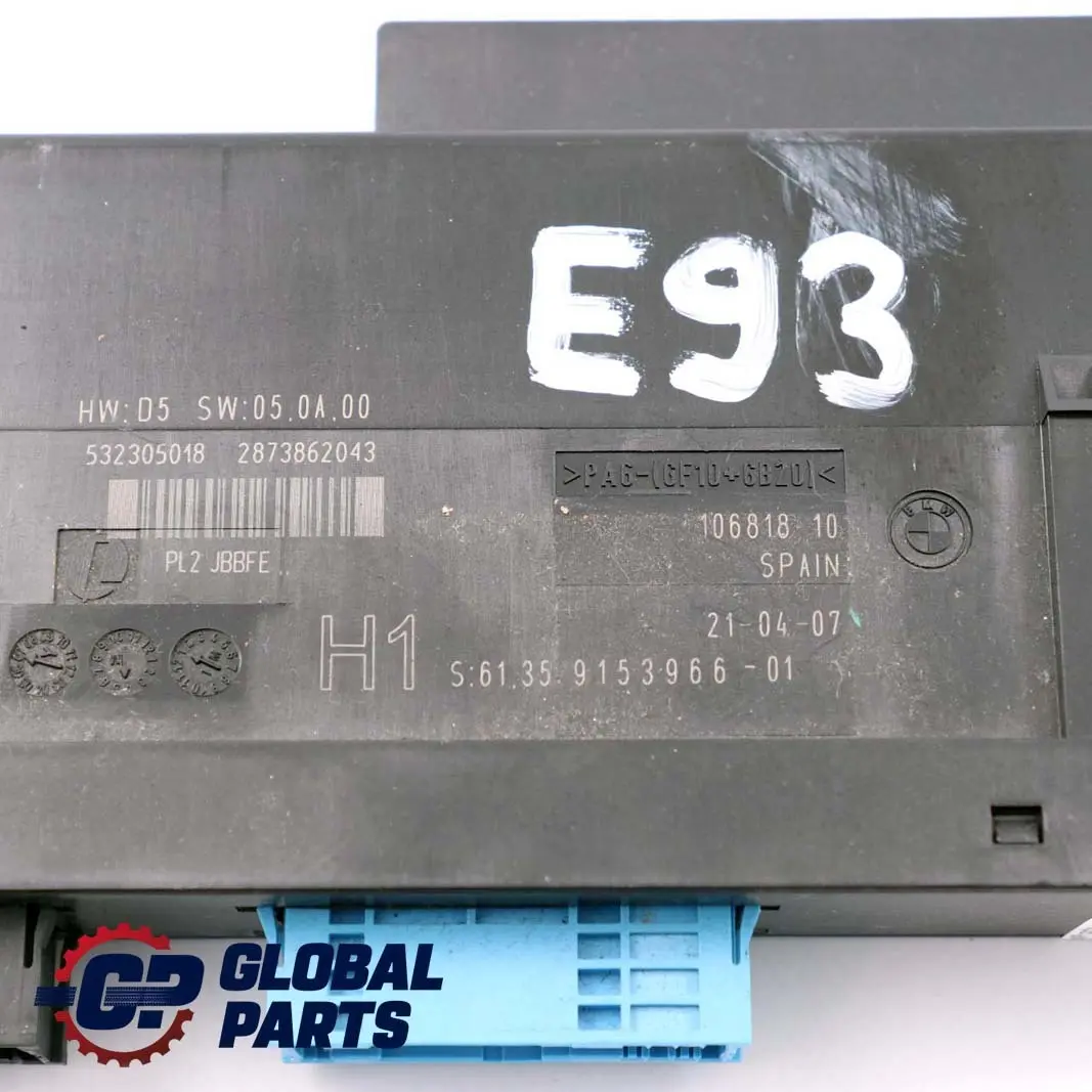 ECU Modulo Controllo Del Corpo H1 PL2 JBBFE 6135 per BMW E93 con numero di parte 9153966 BMW E93 ECU Modulo Controllo Del Corpo H1 PL2 JBBFE 6135 - SKU 9153966 - Numero di parte 9153966
