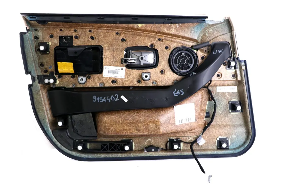 Front Right O/S Door Card Leather Cream Beige Lining Trim to BMW 7 Series E65 E66 with Part number 9154462 BMW 7 Series E65 E66 Front Right O/S Door Card Leather Cream Beige Lining Trim - SKU 9154462 - Part number 9154462