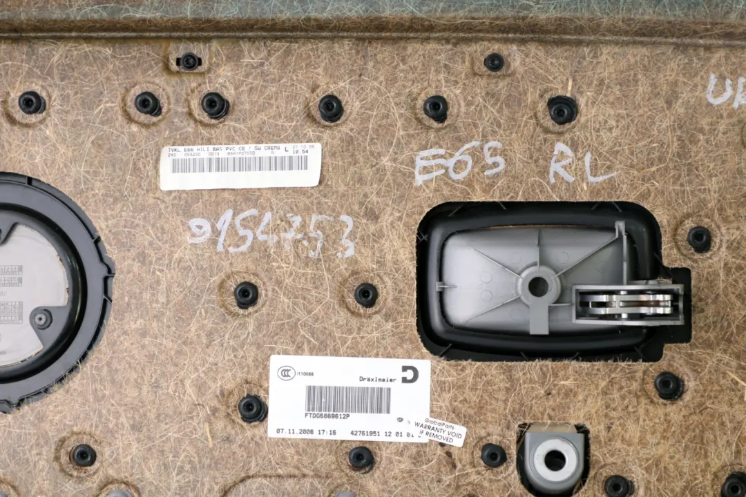 Left N/S Door Card Leather Cream Beige Lining Trim to BMW 7 Series E66 Long Rear with Part number 9154753 BMW 7 Series E66 Long Rear Left N/S Door Card Leather Cream Beige Lining Trim - SKU 9154753 - Part number 9154753