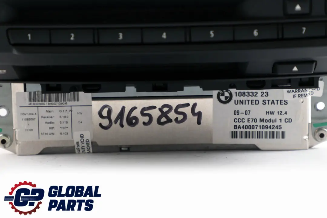 CCC CD Profesional Sistema De Navegacion Controlador para BMW X5 E70 E71 con número de pieza 9159047 BMW X5 E70 E71 CCC CD Profesional Sistema De Navegacion Controlador - SKU 9159047 - Número de pieza 9159047