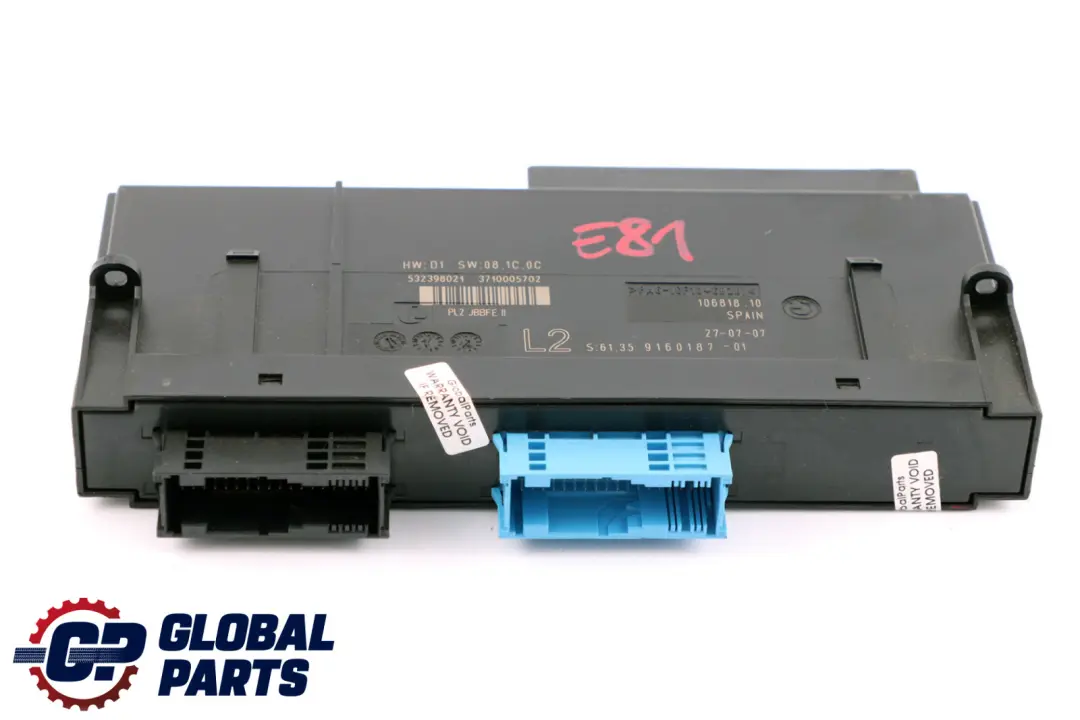 Body Control Module ECU L2 PL2 JBBFE II Junction Box para BMW E81 con número de pieza 61359160187 BMW E81 Body Control Module ECU L2 PL2 JBBFE II Junction Box - SKU 9160187 - Número de pieza 61359160187