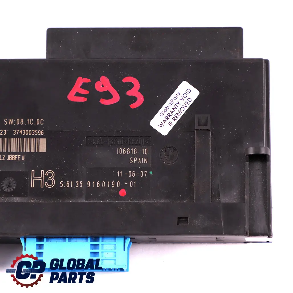 ECU Karosserie-Steuermodul-Anschlussdose H3 Box PL2 JBBFE II für BMW E93 mit Teilenummer 9160190 BMW E93 ECU Karosserie-Steuermodul-Anschlussdose H3 Box PL2 JBBFE II - SKU 9160190 - Teilenummer 9160190