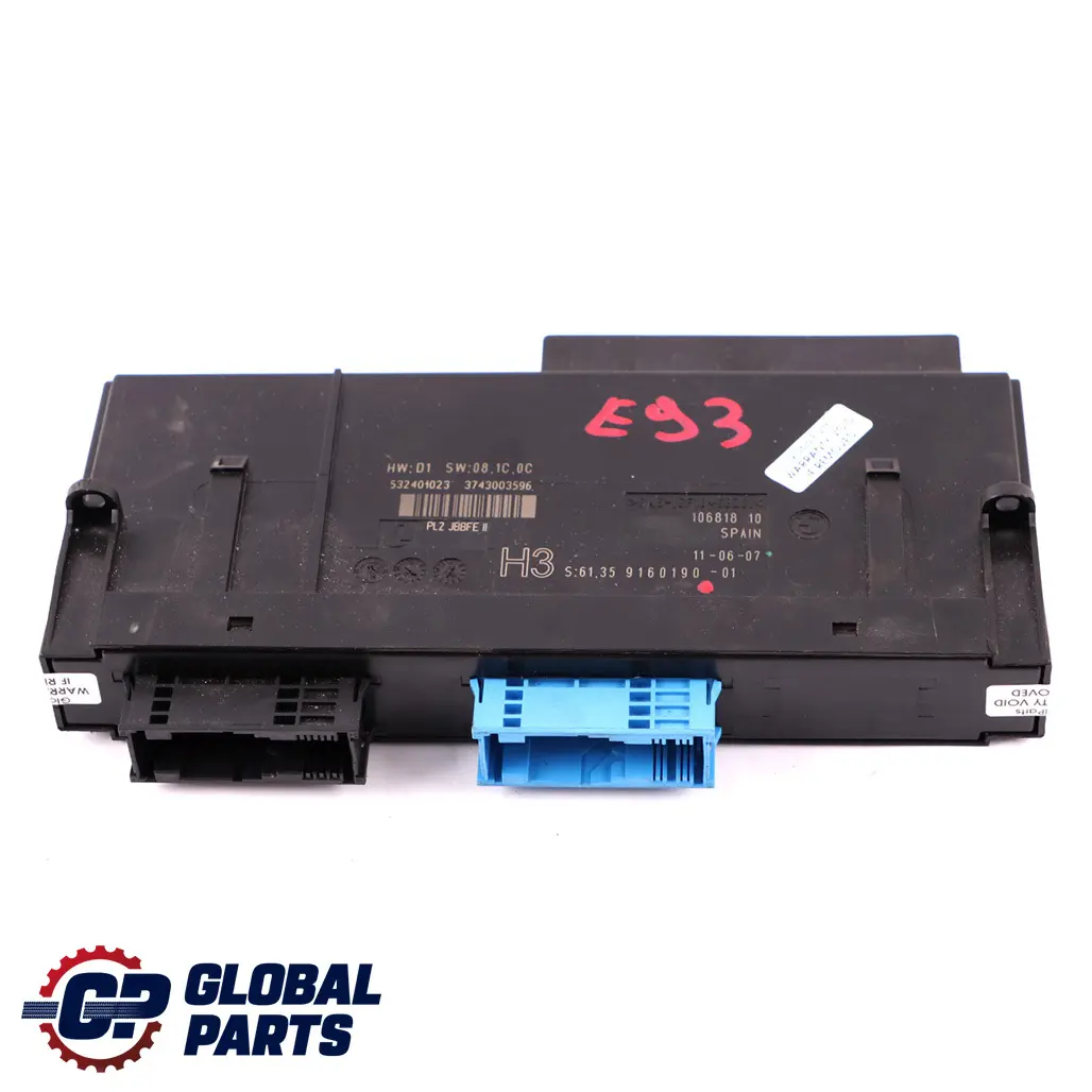 ECU Karosserie-Steuermodul-Anschlussdose H3 Box PL2 JBBFE II für BMW E93 mit Teilenummer 9160190 BMW E93 ECU Karosserie-Steuermodul-Anschlussdose H3 Box PL2 JBBFE II - SKU 9160190 - Teilenummer 9160190