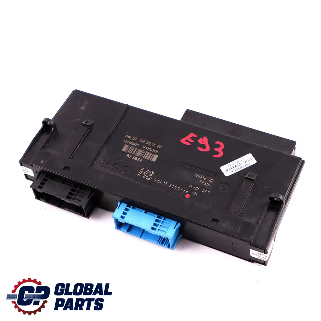 BMW E93 ECU Modulo controllo corpo H3 Scatola di giunzione PL2 JBBFE II - SKU 9160190 - Numero di parte 9160190