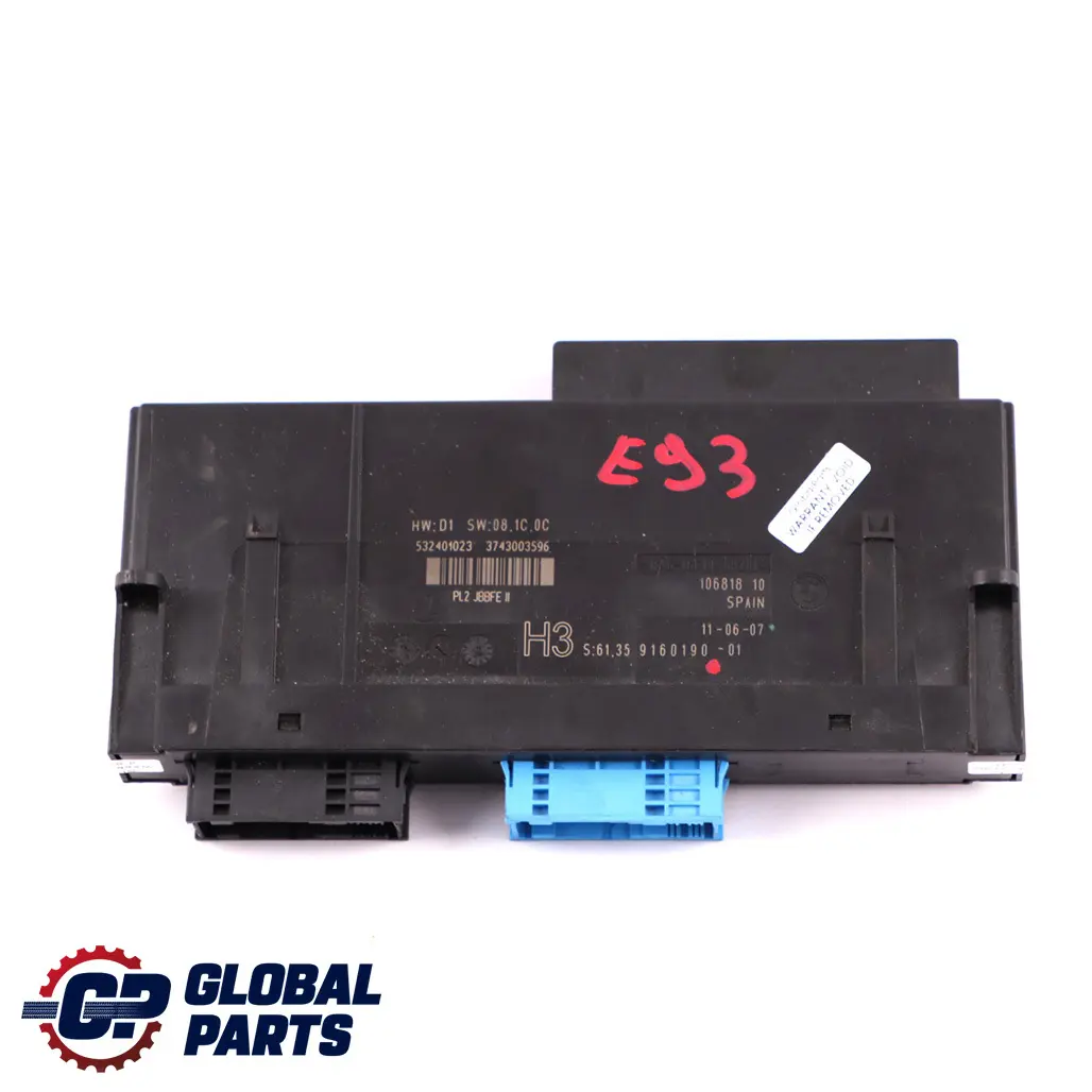 ECU Karosserie-Steuermodul-Anschlussdose H3 Box PL2 JBBFE II für BMW E93 mit Teilenummer 9160190 BMW E93 ECU Karosserie-Steuermodul-Anschlussdose H3 Box PL2 JBBFE II - SKU 9160190 - Teilenummer 9160190