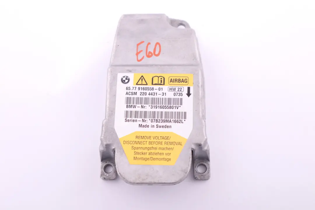 BMW 5 Series E60 E60N E61 E61N LCI Airbag ECU Control Unit Module - SKU 9160558 - Part number 9160558