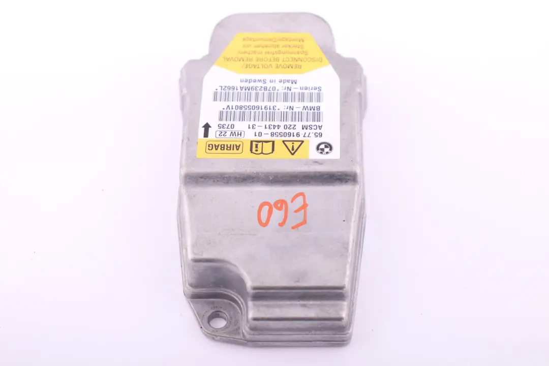 BMW 5 Series E60 E60N E61 E61N LCI Airbag ECU Control Unit Module - SKU 9160558 - Part number 9160558