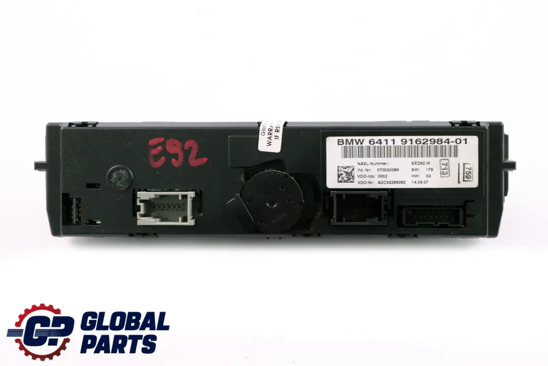 BMW E92 E93 Automatic Heater Air Conditioning A/C Control Panel - SKU 9162984 - Part number 9162984