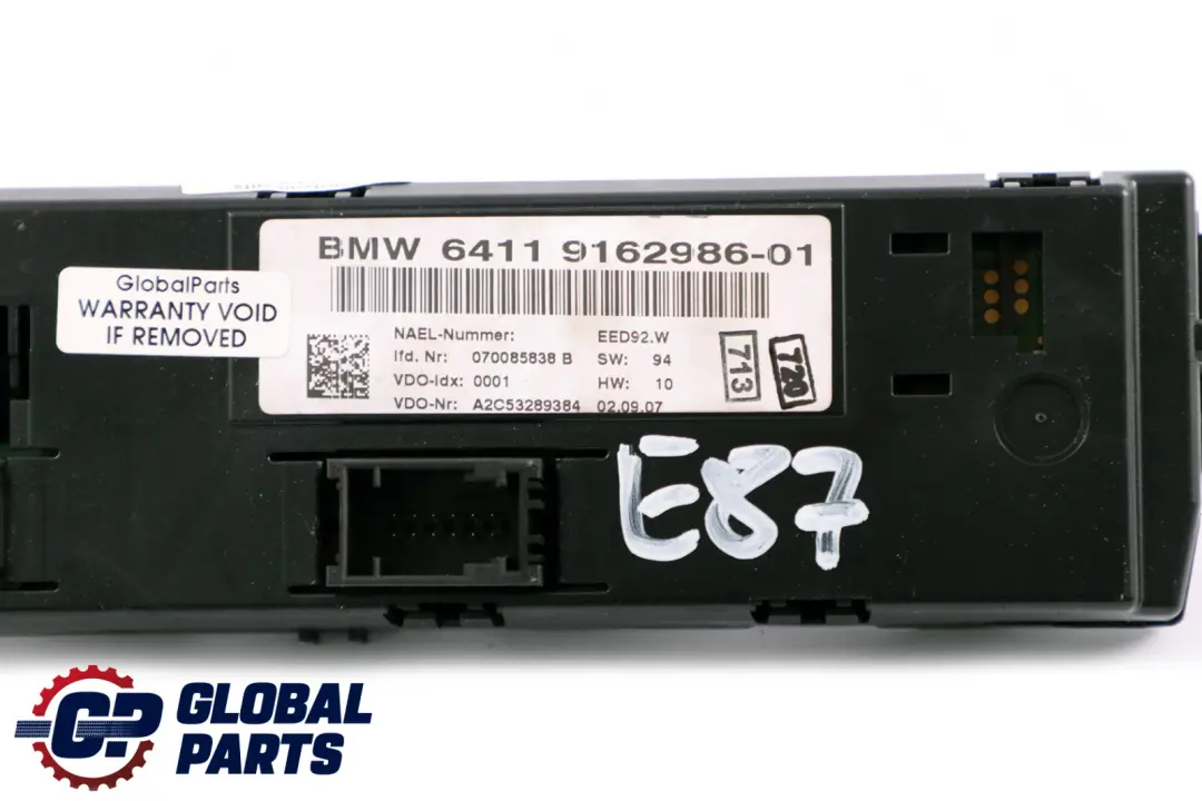 BMW 1 3 Series E81 E87 E87N E90 LCI E91 E92 Air Conditioning Control - SKU 9162986 - Part number 9162986