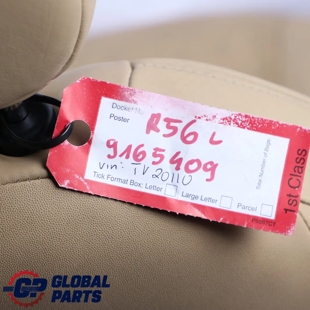 Beige Leather Front Left N/S Seat to Mini Cooper One R55 R56 with Part number 9165409 Mini Cooper One R55 R56 Beige Leather Front Left N/S Seat - SKU 9165409 - Part number 9165409