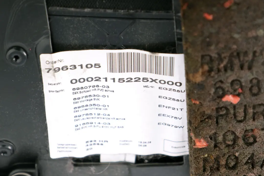 BMW 3 er E92 Seitenverkleidung Stoff Hinten Rechts Anthrazit - SKU 9165914 - Teilenummer 9165914