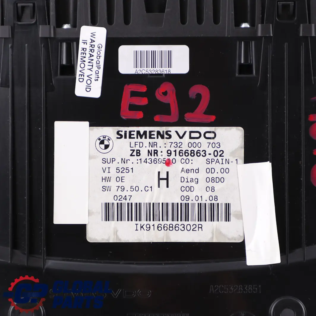 M57N2 Instrument Cluster Speedo Clocks Automatic to BMW 3 E90 E91 E92 335d with Part number 9166863 BMW 3 E90 E91 E92 335d M57N2 Instrument Cluster Speedo Clocks Automatic - SKU RHD-9166863 - Part number 9166863