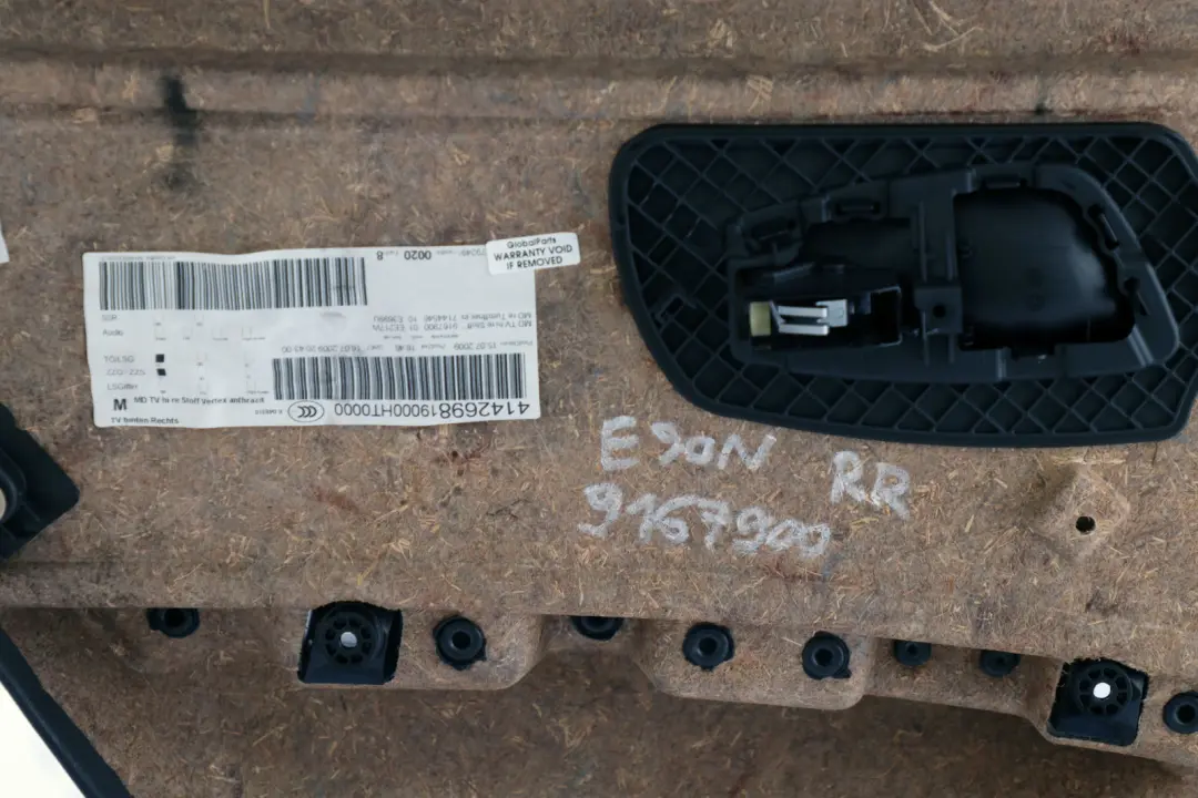 BMW E90 LCI Forro De La tarjeta De puerta De tela trasera derecha O / Antracita - SKU 9167900 - Número de pieza 51429167900