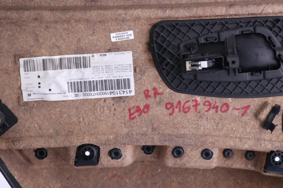 BMW 3 Series E90 E91 LCI 1 Rear Right O/S Door Card Lining Cloth Anthracite - SKU 9167940-1 - Part number 9167940