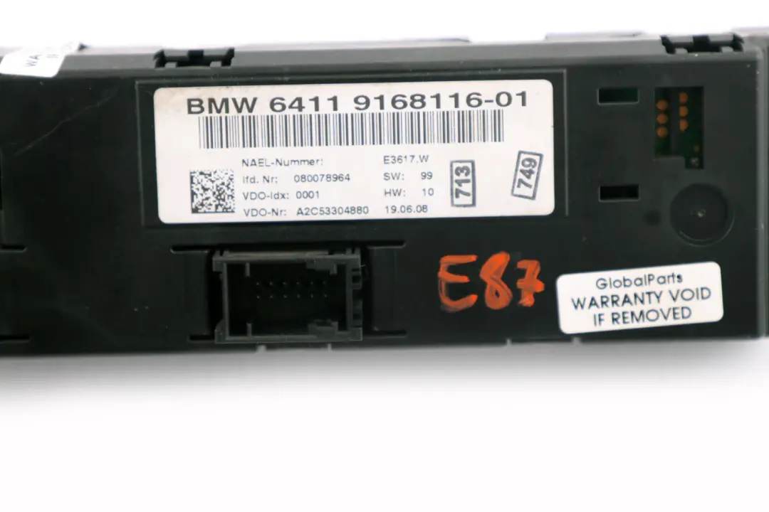 BMW E81 E87 E87N E90 LCI E91 E92 E93 Control De Aire Acondicionado - SKU 9168116 - Número de pieza 64119168116