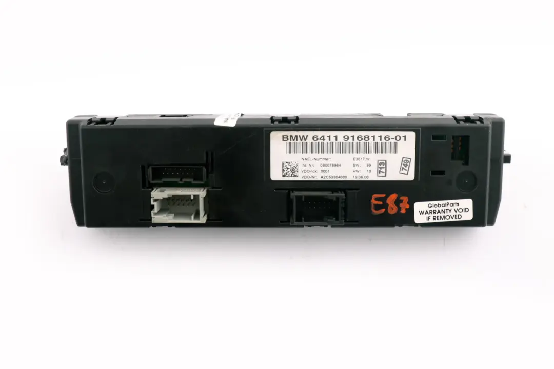 BMW E81 E87 E87N E90 LCI E91 E92 E93 Panel Climatisation - SKU 9168116 - Numéro de pièce 64119168116