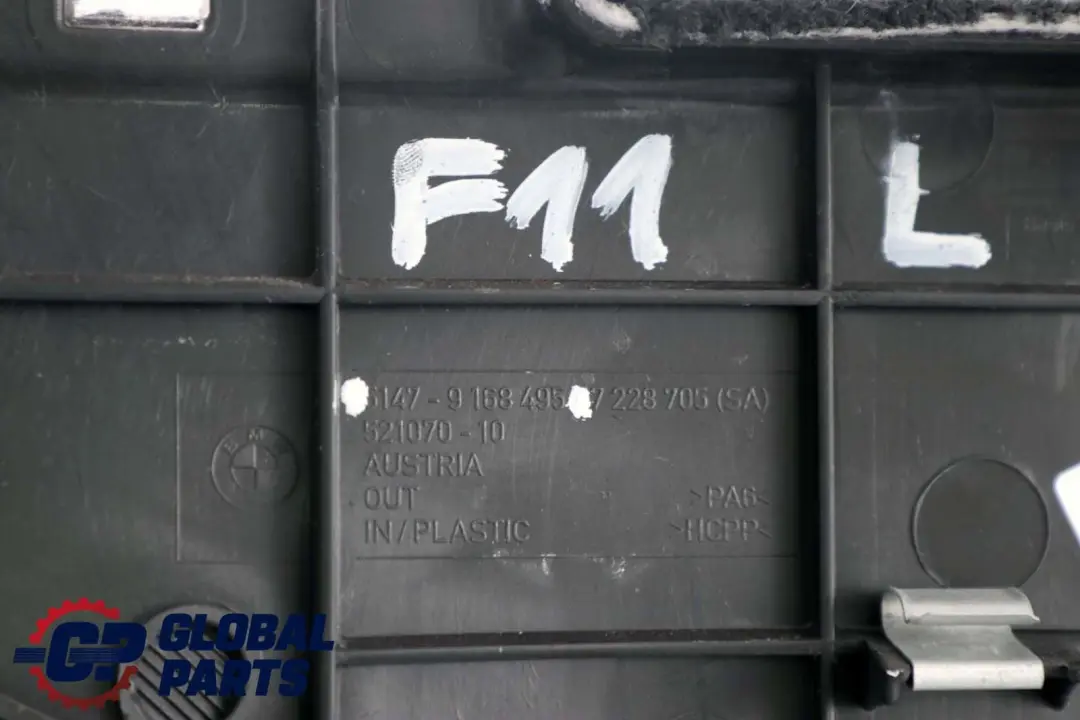 Verkleidung Gepäckraum Links Abdeckung Schwarz für BMW 5 er F11 Kombi mit Teilenummer 9168495 BMW 5 er F11 Kombi Verkleidung Gepäckraum Links Abdeckung Schwarz - SKU 9168495 - Teilenummer 9168495