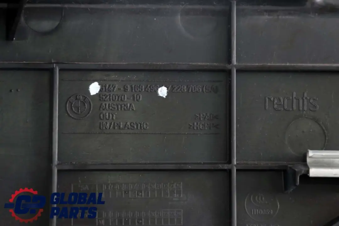 Boczek Wykładzina Bagaznika Prawa Czarna do BMW F11 o numerze 9168496 BMW F11 Boczek Wykładzina Bagaznika Prawa Czarna - SKU 9168496 - Numer Części 9168496