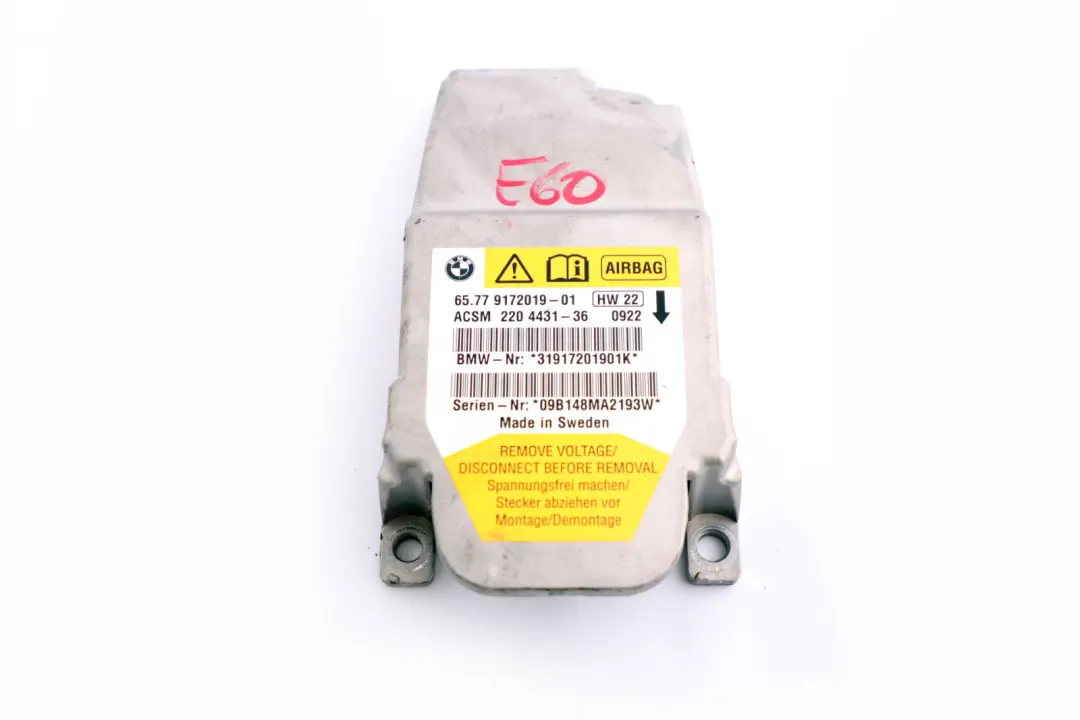 Airbagsteuergerät Steuergerät ECU Modul für BMW 5 er E60 E60N E61 E61N LCI mit Teilenummer 9172019 BMW 5 er E60 E60N E61 E61N LCI Airbagsteuergerät Steuergerät ECU Modul - SKU 9172019 - Teilenummer 9172019