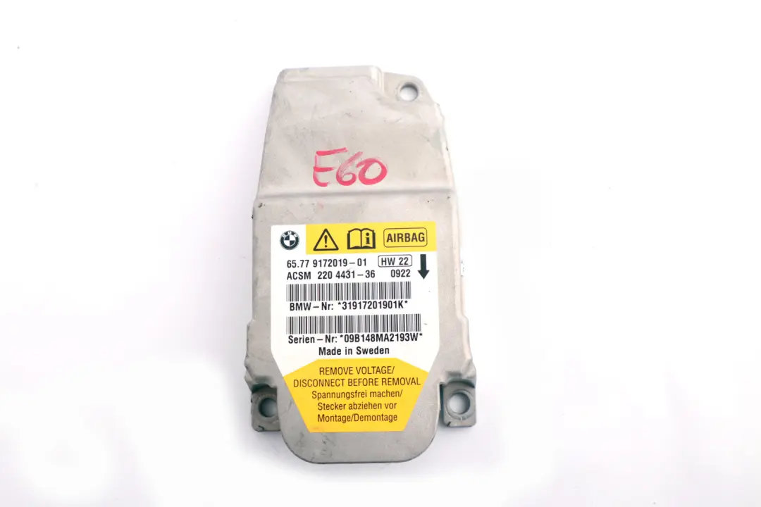 BMW E60 E60N E61 E61N LCI Centralina Airbag Centralina ECU Modulo - SKU 9172019 - Numero di parte 9172019