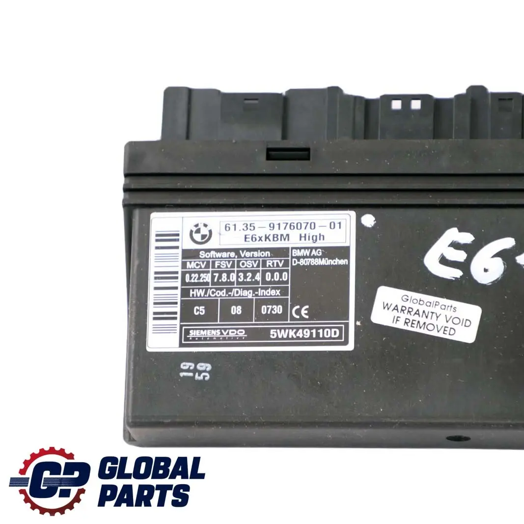 Body Control Module ECU Control Unit High to BMW E61 Touring with Part number 9176070 BMW E61 Touring Body Control Module ECU Control Unit High - SKU 9176070 - Part number 9176070