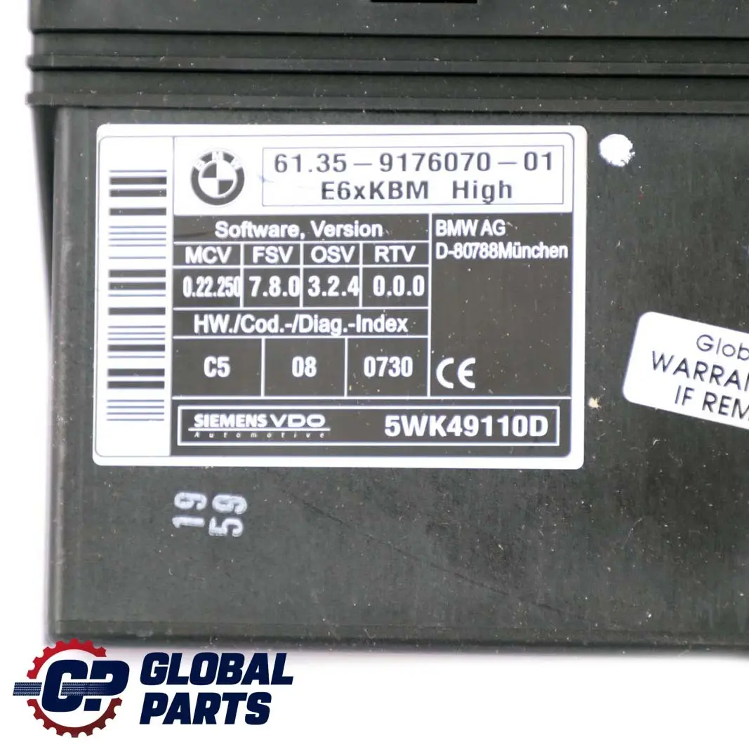 Body Control Module ECU Control Unit High BMW E61 Touring - SKU 9176070 - Part number 9176070
