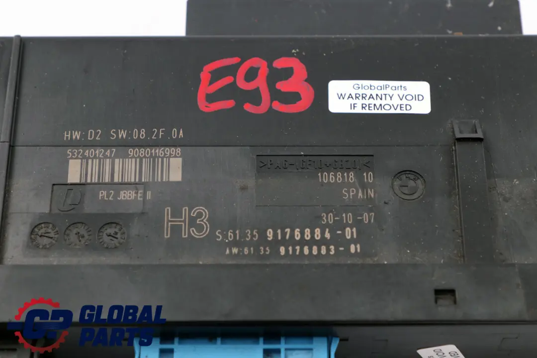 Modulo Controllo ECU Scatola Giunzione H3 per BMW E93 con numero di parte 9176884 BMW E93 Modulo Controllo ECU Scatola Giunzione H3 - SKU 9176884 - Numero di parte 9176884