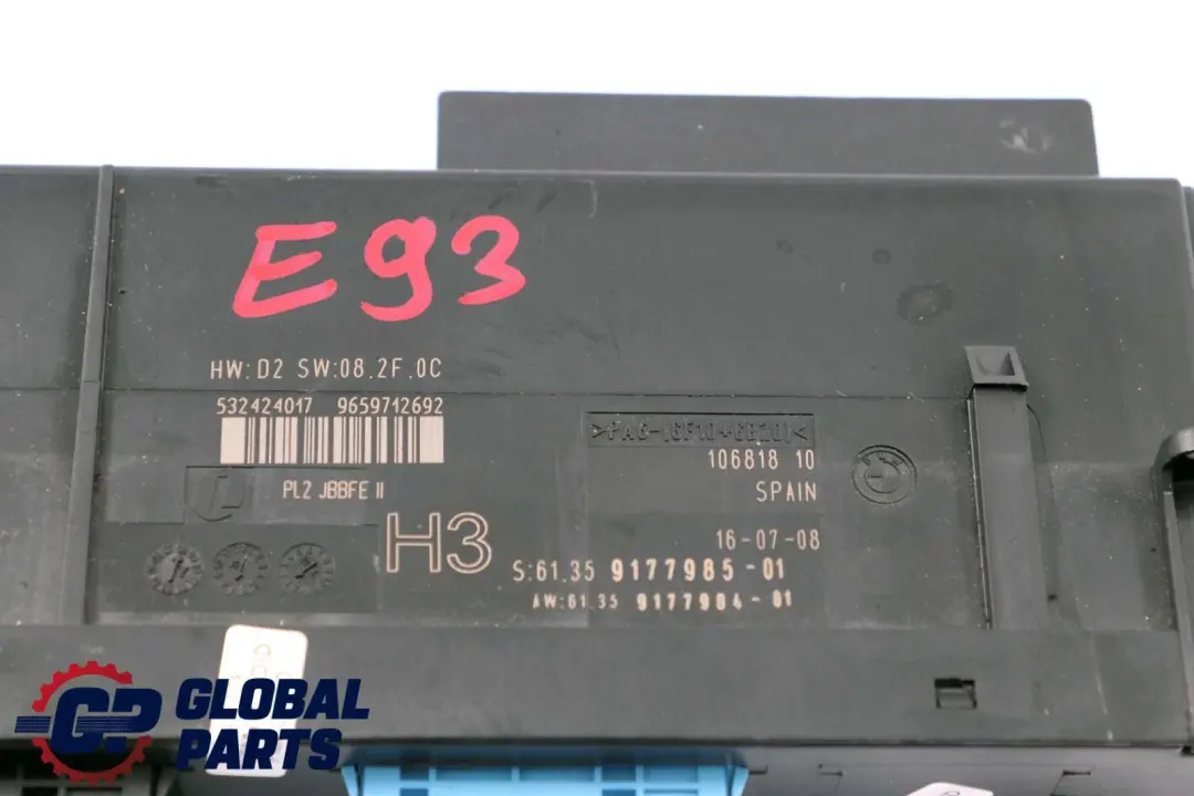 ECU Modulo di Controllo del Corpo H3 Scatola di Giunzione per BMW E93 Cabrio con numero di parte 9177985 BMW E93 Cabrio ECU Modulo di Controllo del Corpo H3 Scatola di Giunzione - SKU 9177985-1 - Numero di parte 9177985