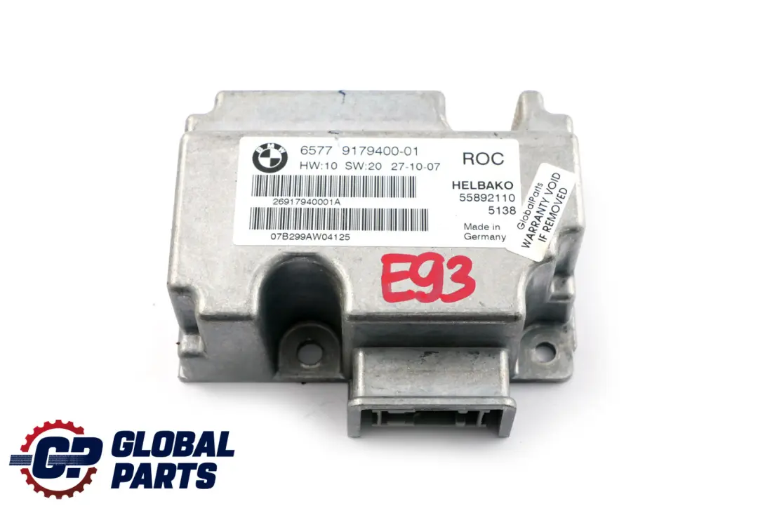 Modulo Controllo Antiribaltamento per BMW E93 E64 Cabrio con numero di parte 9179400 BMW E93 E64 Cabrio Modulo Controllo Antiribaltamento - SKU 9179400 - Numero di parte 9179400