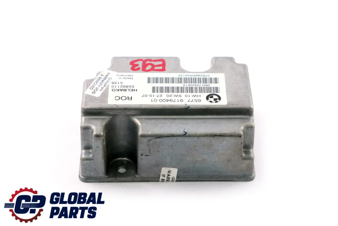 Modulo Controllo Antiribaltamento per BMW E93 E64 Cabrio con numero di parte 9179400 BMW E93 E64 Cabrio Modulo Controllo Antiribaltamento - SKU 9179400 - Numero di parte 9179400